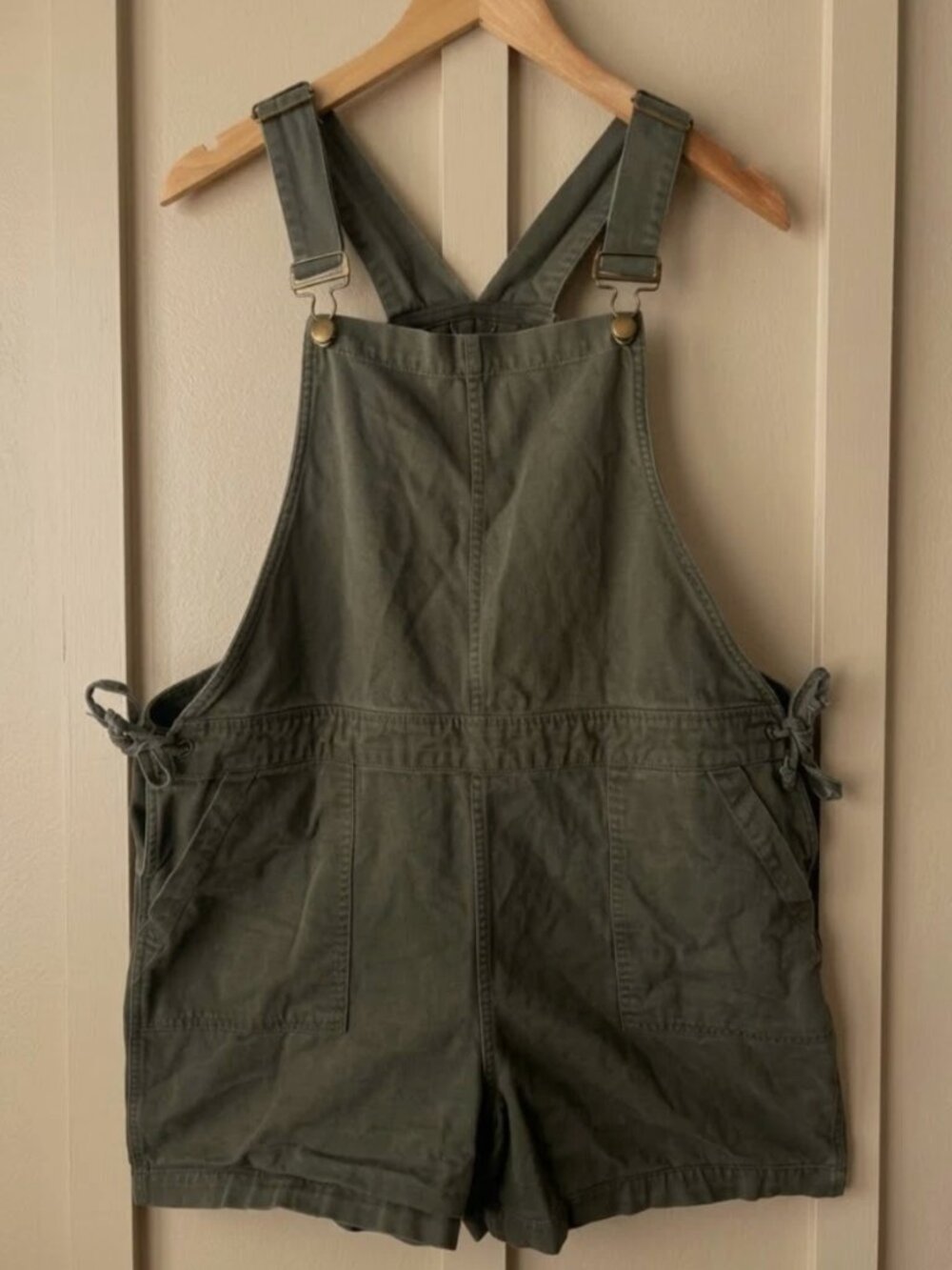 Toad & Co Molera Shorteralls XL Olive Green Side Tie Overalls Shorts Gorpcore